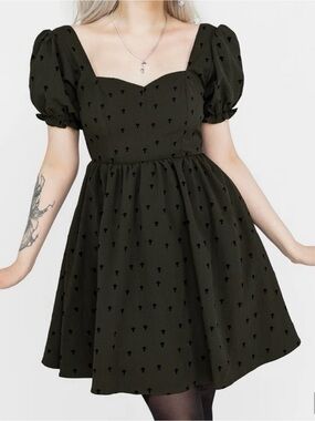 Disturbia Olive Green Puff Sleeve Sweetheart Mini Dress size 4